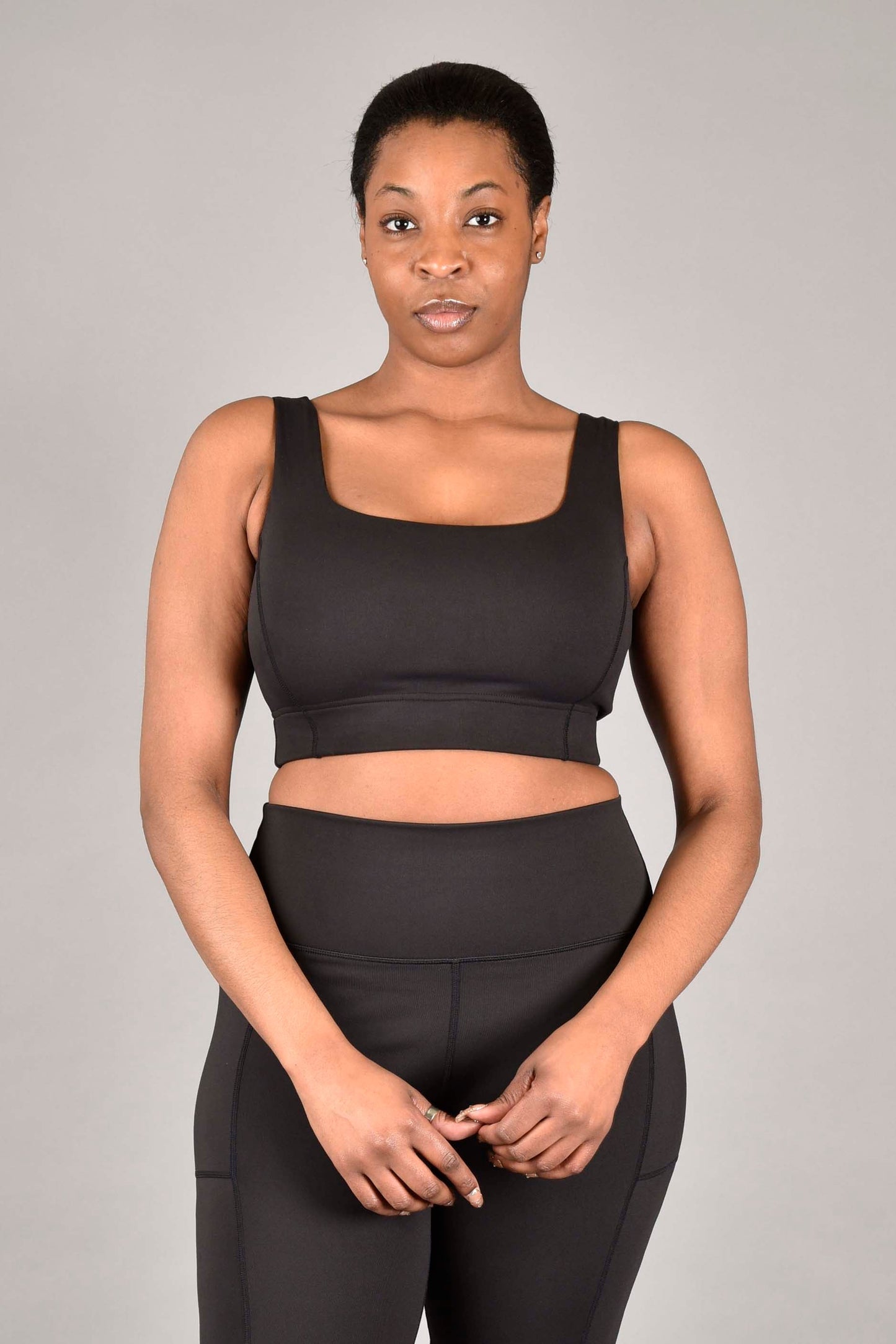 brigitte recycled core compression longline bra in matte black by wear love more