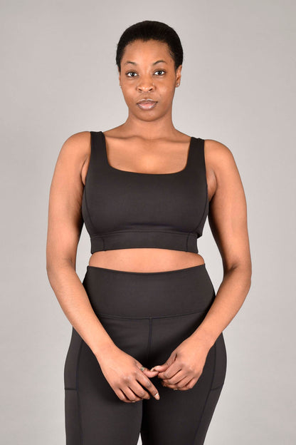 Brigitte Recycled Core Compression Longline Bra in Matte Black by Wear Love More