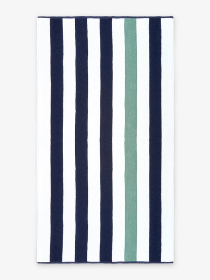 Midnight Blue & Seafoam Classic Cabana Beach Towel by Laguna Beach Textile Company