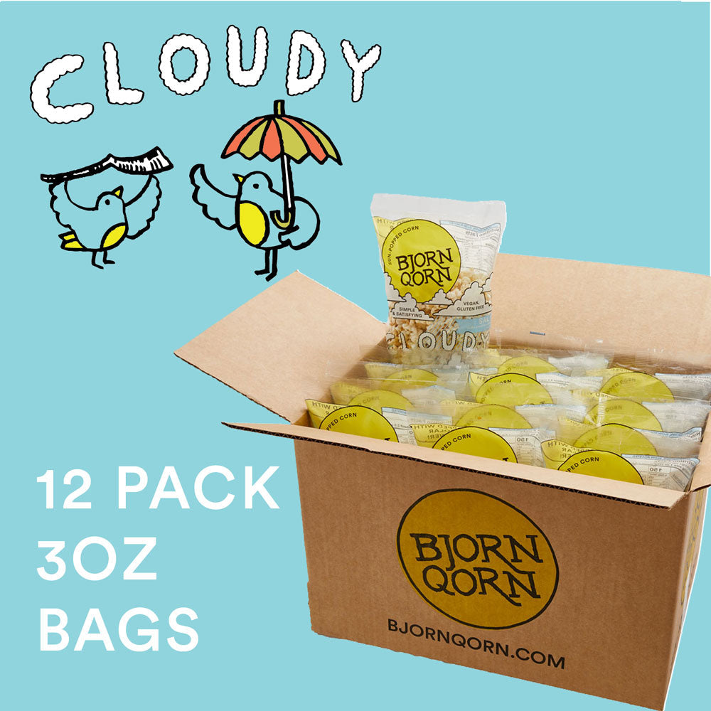 bjorn qorn cloudy popcorn  bags -12-pack x 3oz bag by farm2me