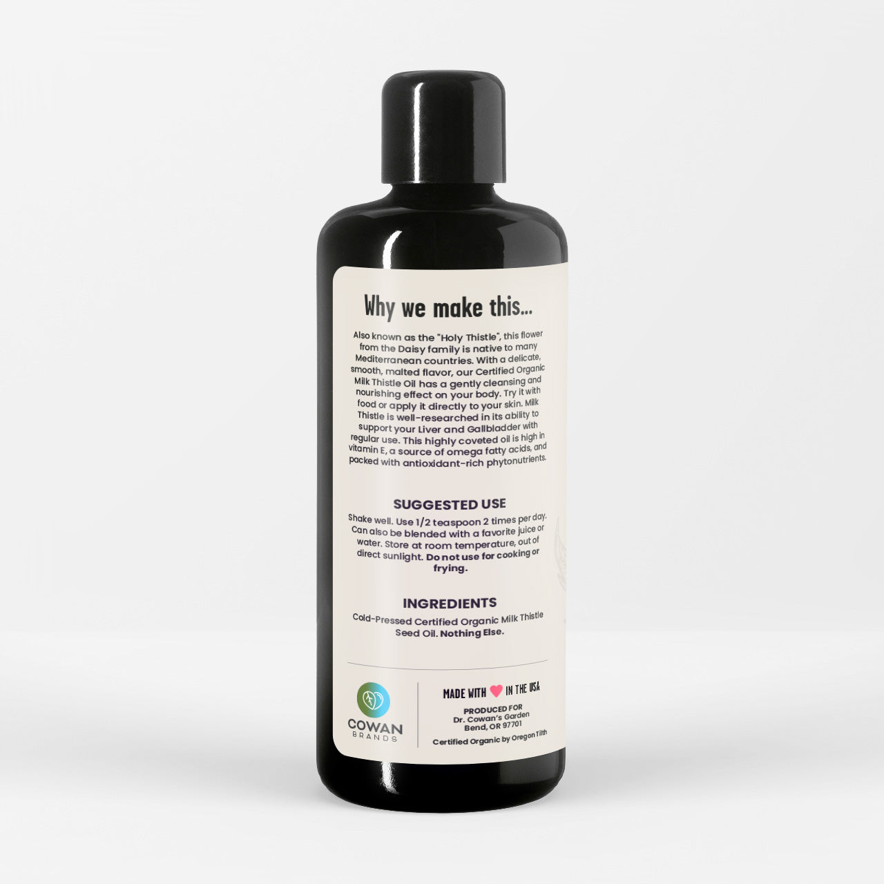 certified organic milk thistle oil by dr. cowan's garden