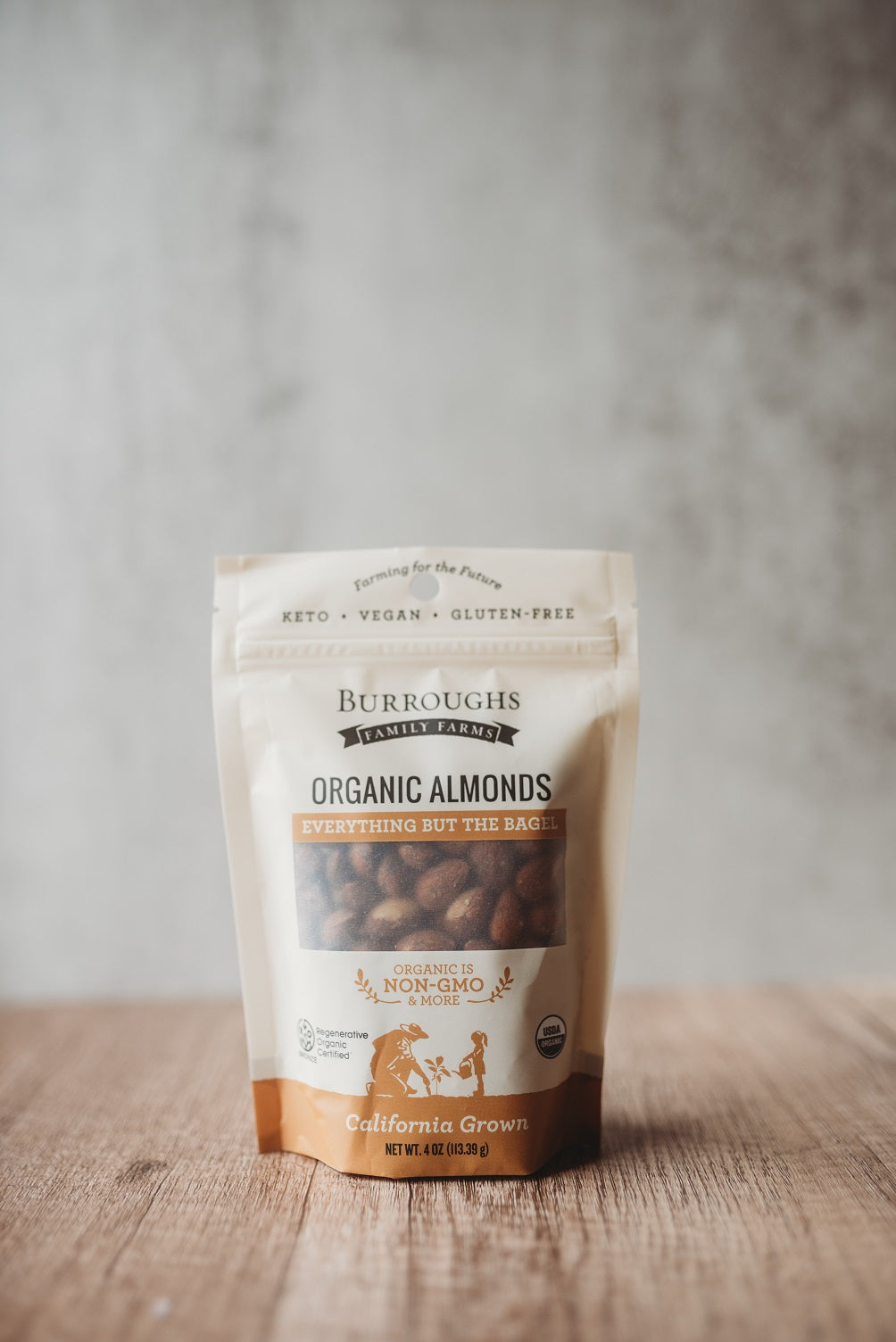 regenerative organic "everything but the bagel" almonds by burroughs family farms