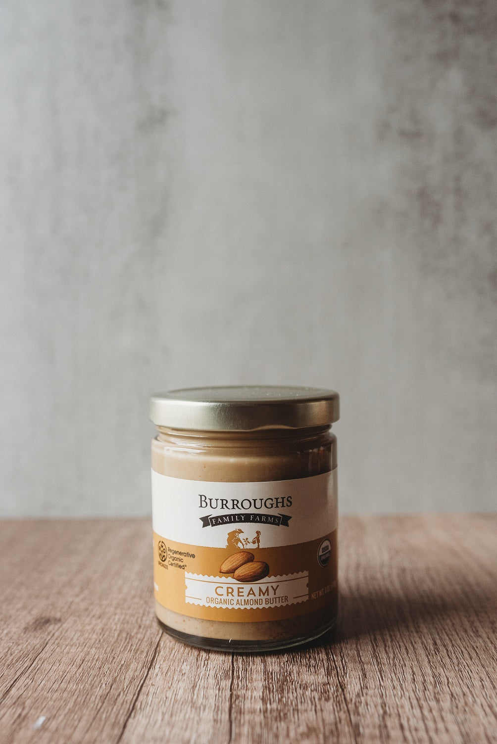 regenerative organic creamy almond butter by burroughs family farms