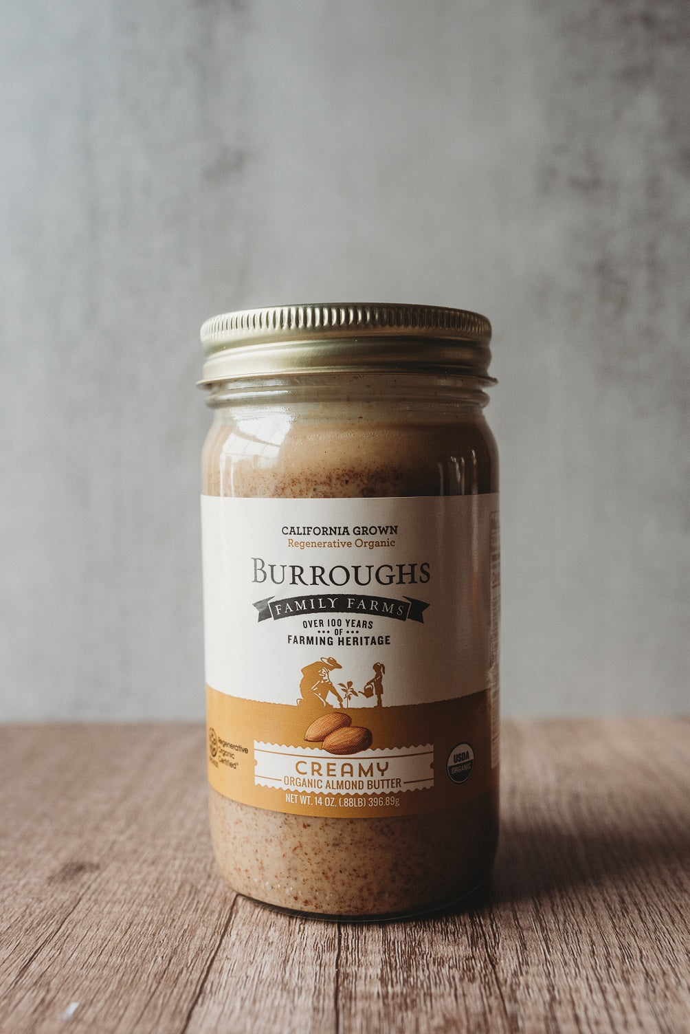 regenerative organic creamy almond butter by burroughs family farms