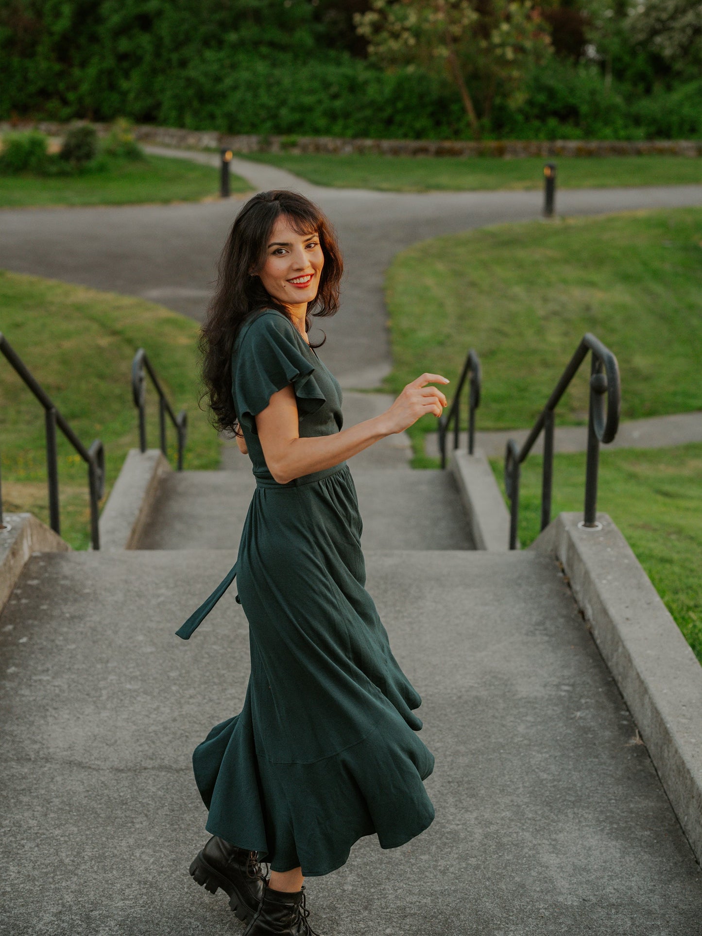 monstera ruffle wrap dress by happy earth