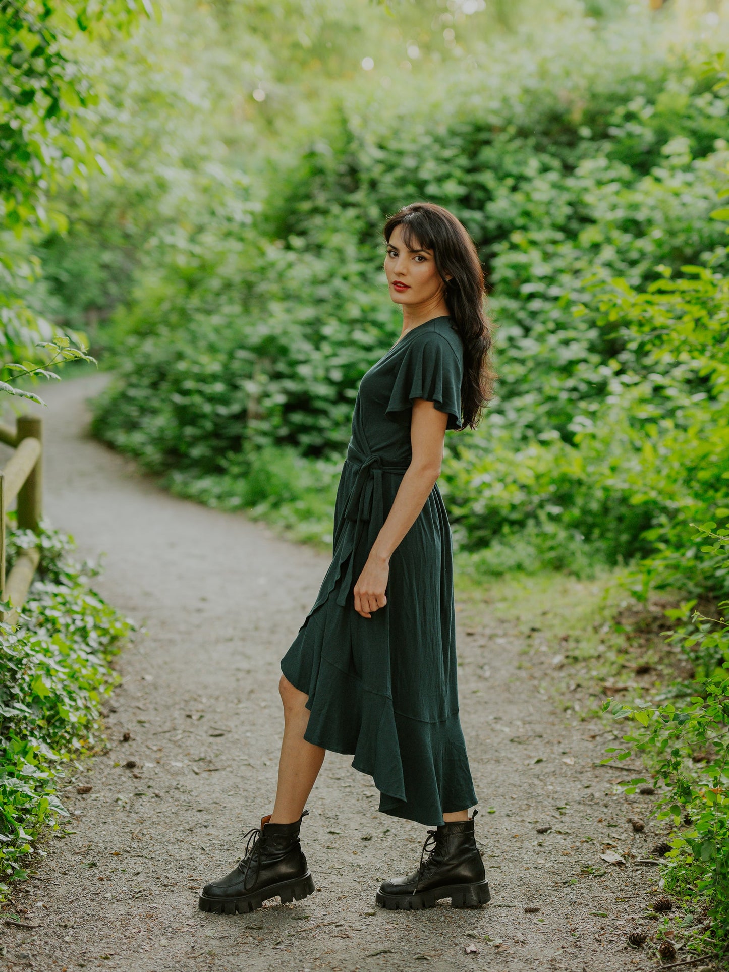 monstera ruffle wrap dress by happy earth