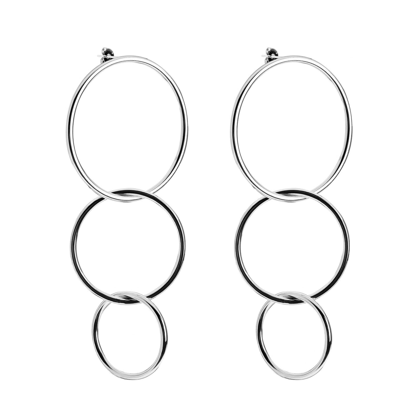 triple interlinking circle drop earrings by eklexic