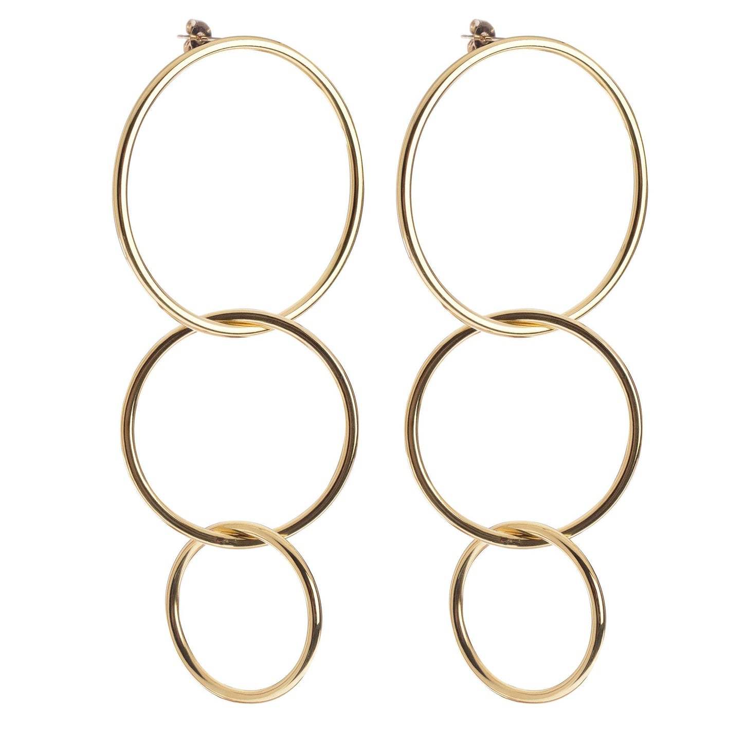 triple interlinking circle drop earrings by eklexic