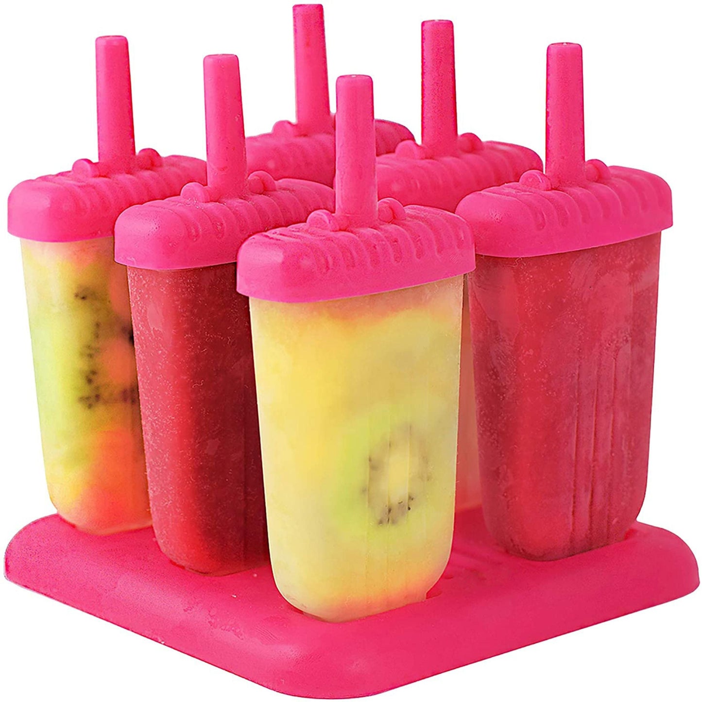 6pcs reusable ice pop maker, diy ice cream bar mold - homemade iced snacks, plastic popsicle mold - hot pink by vysn