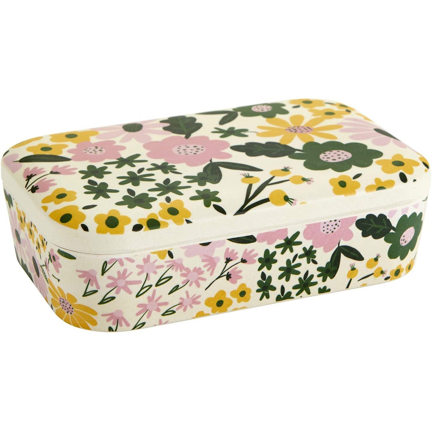 floral bamboo lunch box  | eco-friendly and sustainable | 7.5" x 5" x 2" by the bullish store