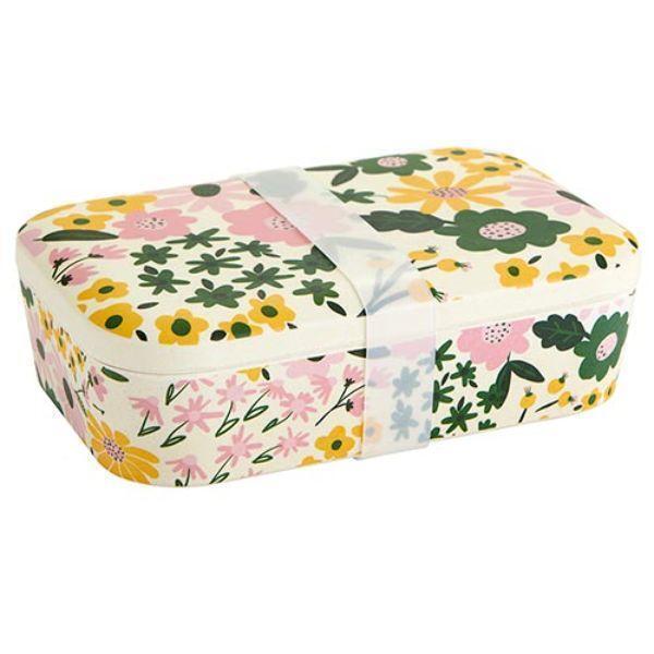 floral bamboo lunch box  | eco-friendly and sustainable | 7.5" x 5" x 2" by the bullish store