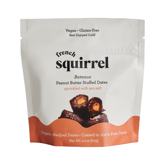 French Squirrel Peanut Butter Bateaux Au Chocolat Chocolate Stuffed Dates (3 dates per bag) x 4 bags by Farm2Me