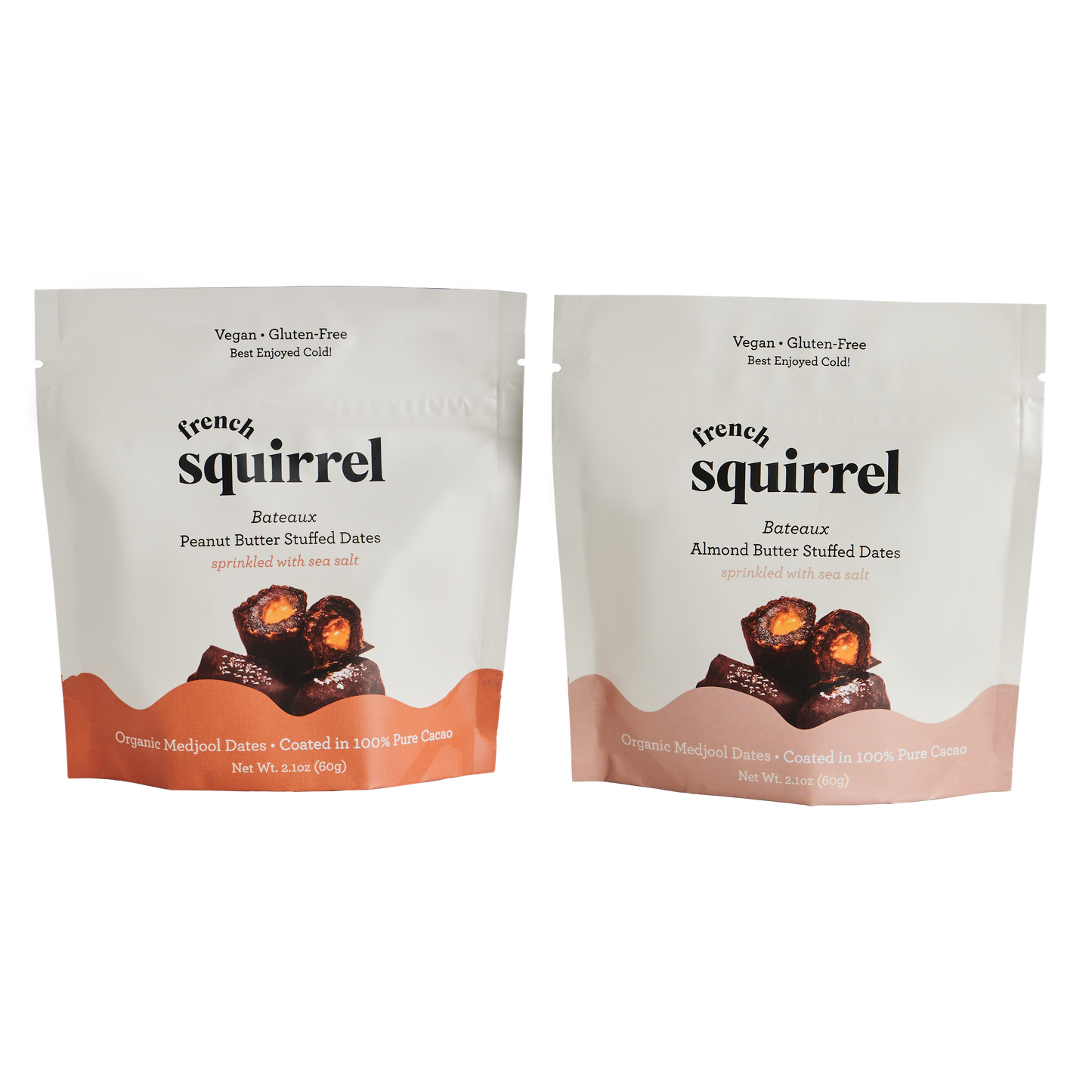 french squirrel almond and peanut butter bateaux au chocolat chocolate stuffed dates mixed bundle (3 dates per bag) x 4 bags by farm2me