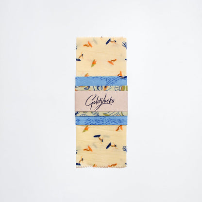 Beeswax Food Wraps: Surfer Girls Set of 3 by Goldilocks Goods