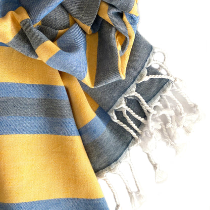 Samara Blue & Yellow Turkish Towel by Eco Hilana