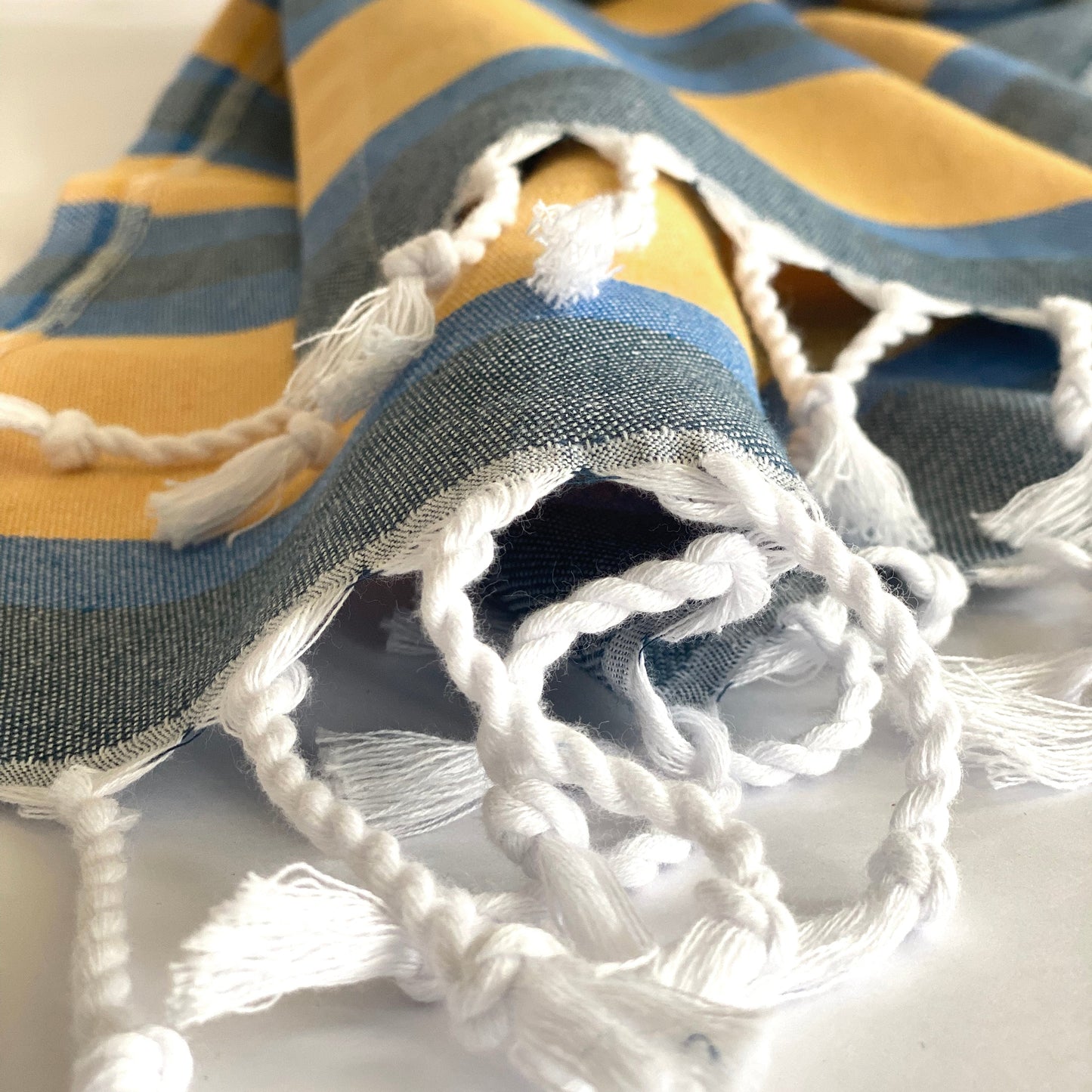 samara blue & yellow turkish towel by eco hilana