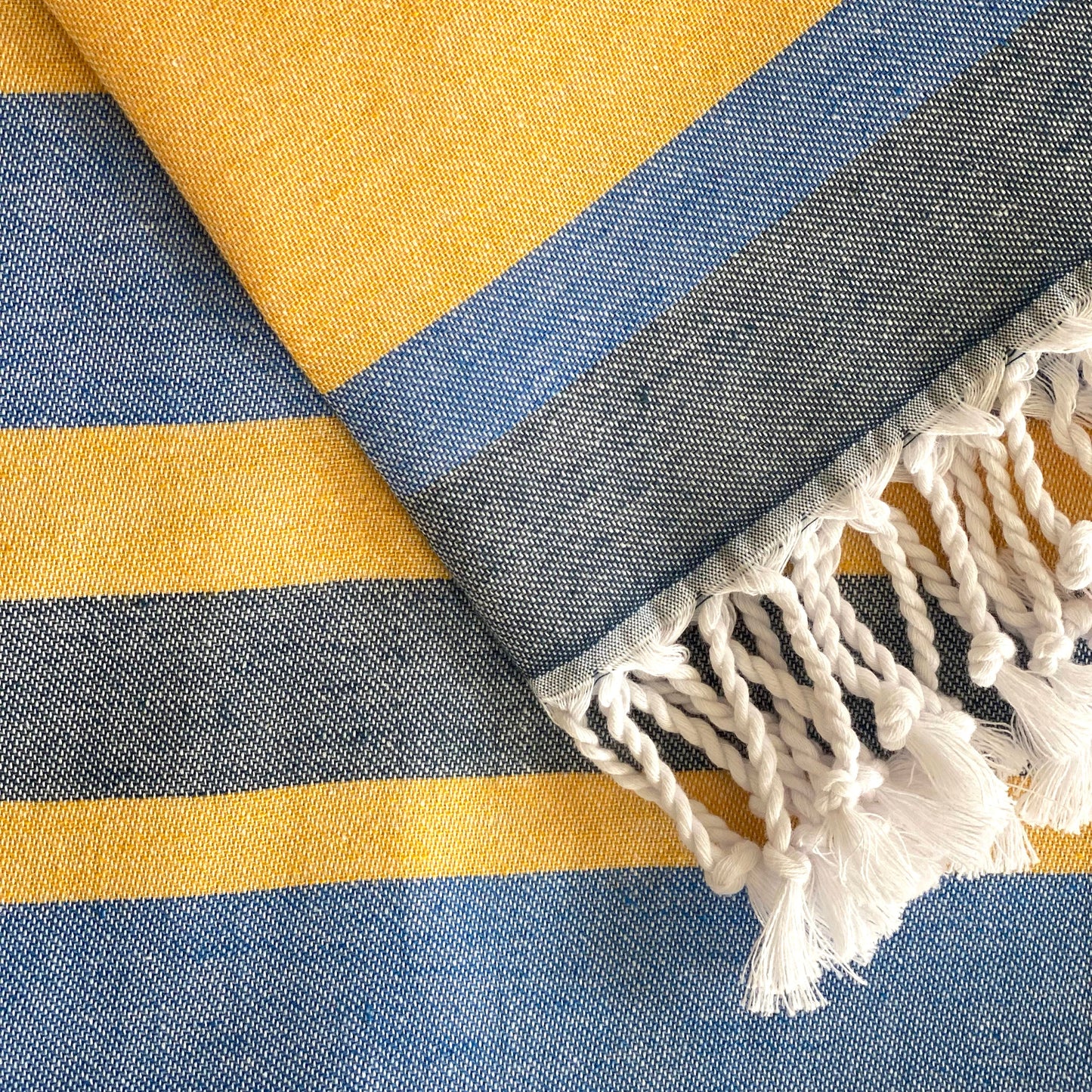 samara blue & yellow turkish towel by eco hilana