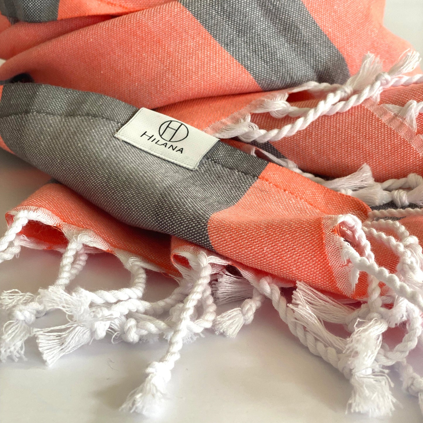 samara gray - orange turkish towel by eco hilana