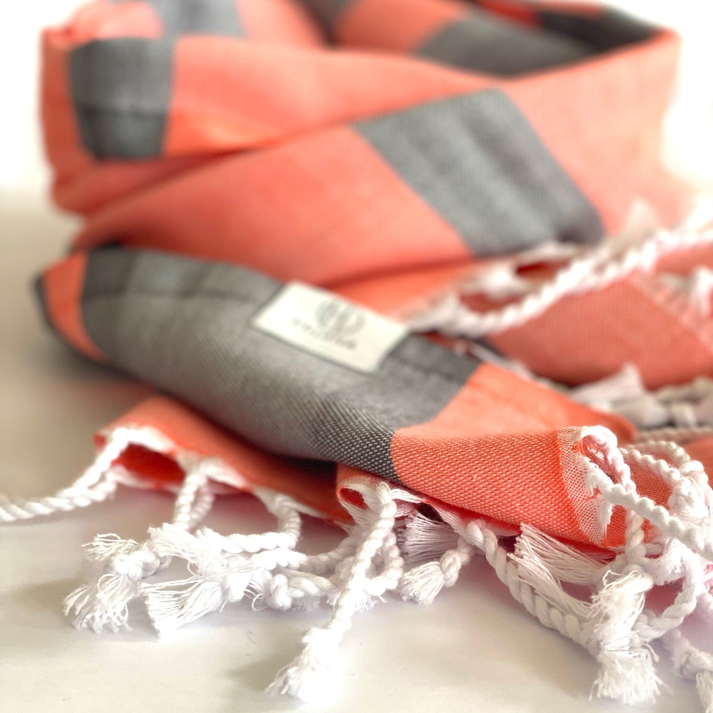 samara gray - orange turkish towel by eco hilana