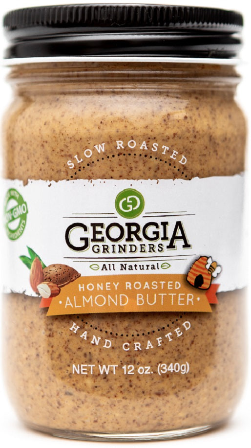 georgia grinders almond butter assorted 4 pack (one 12oz jar of each: original almond butter, maple caramel almond butter, salt free almond butter, honey roasted almond butter - (cp-cl) by georgia grinders