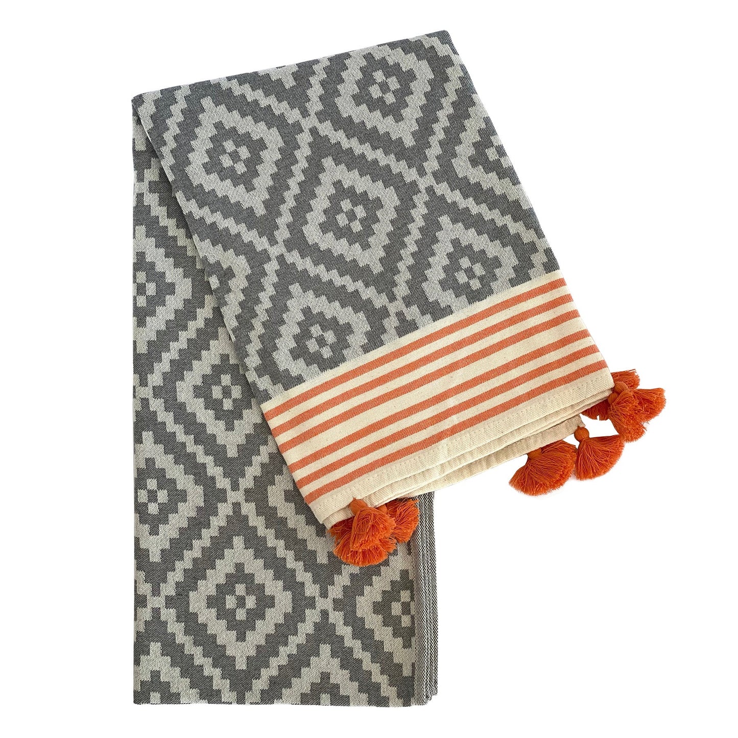 merida gray - orange turkish towel / blanket by eco hilana