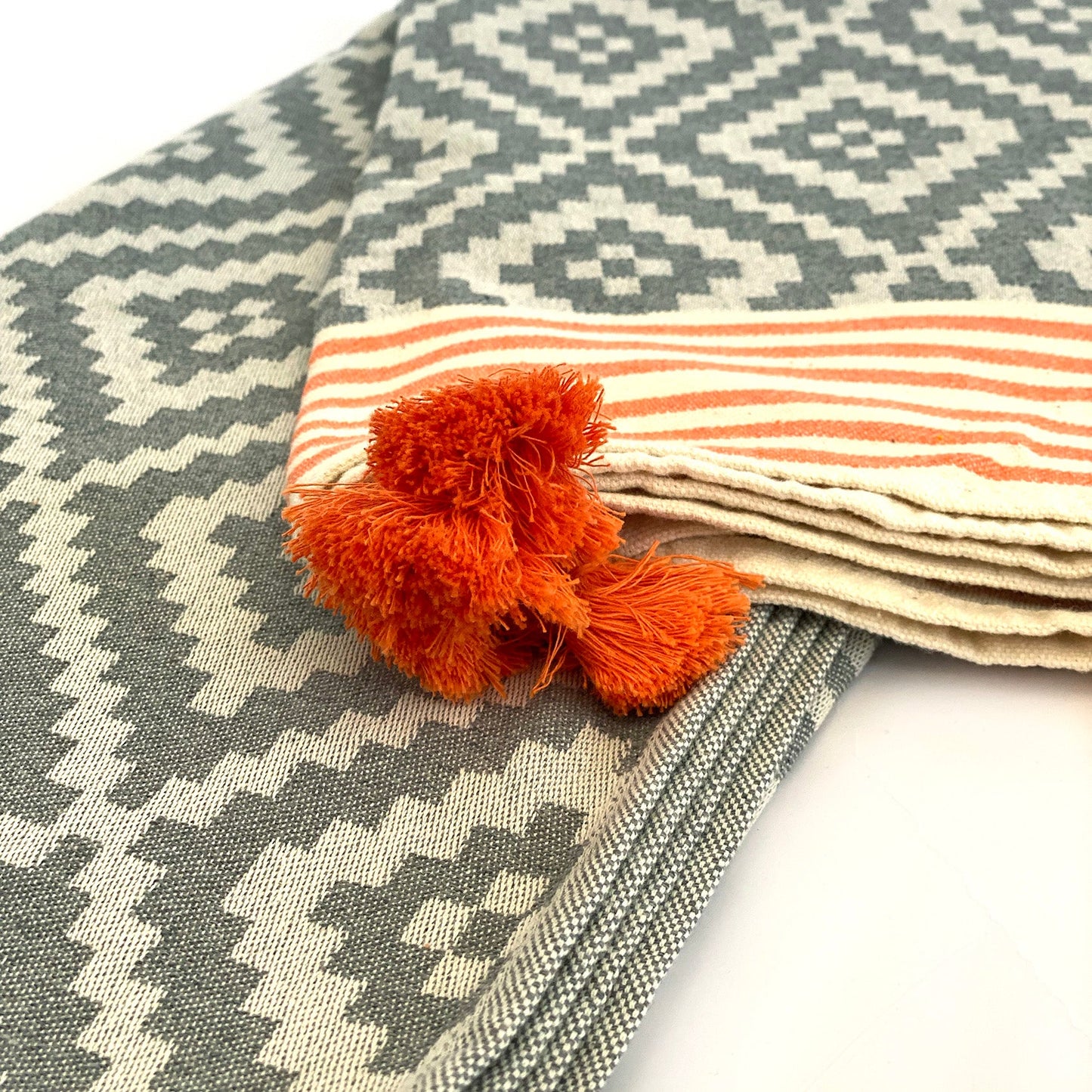 merida gray - orange turkish towel / blanket by eco hilana