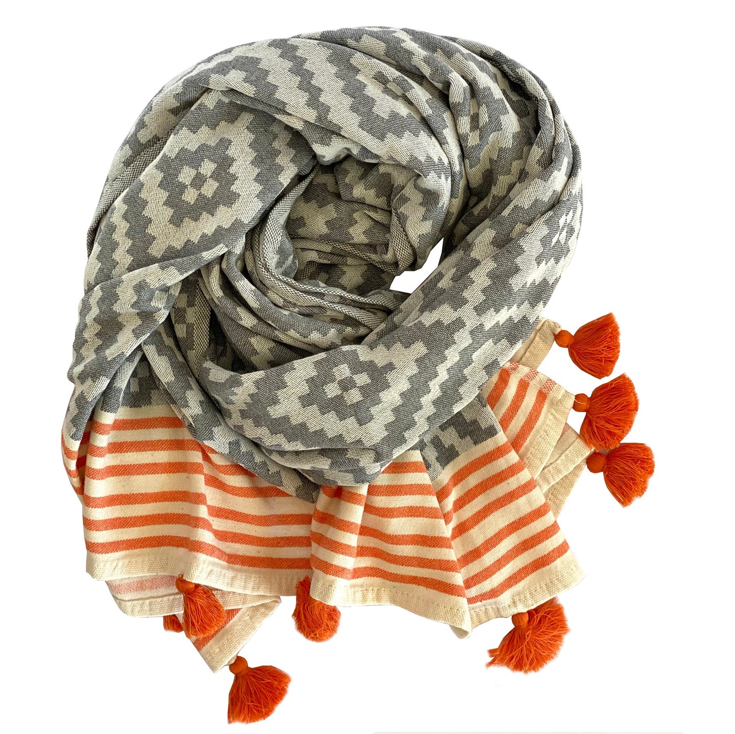 merida gray - orange turkish towel / blanket by eco hilana