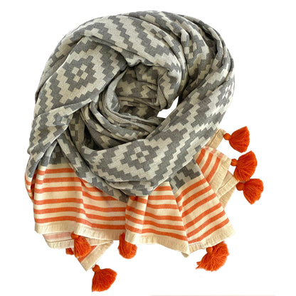 Merida Gray - Orange Turkish Towel / Blanket by Eco Hilana