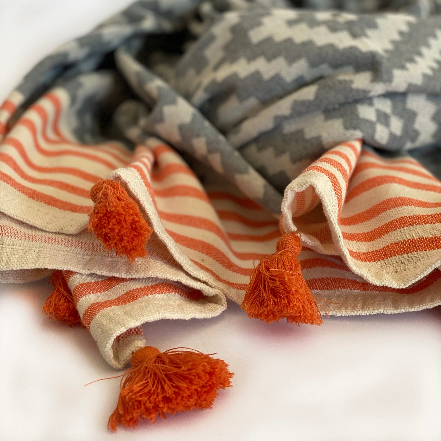 merida gray - orange turkish towel / blanket by eco hilana