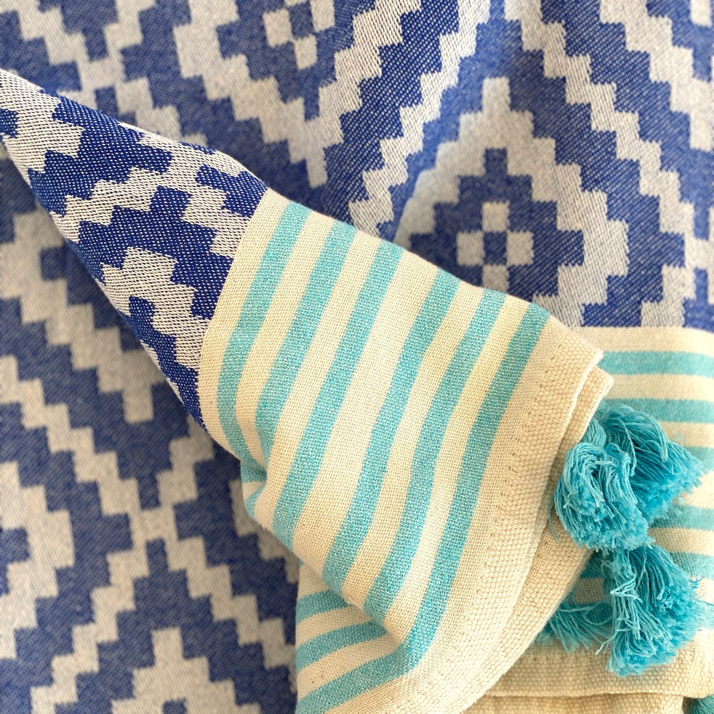 merida turkish towel / blanket - blue by eco hilana