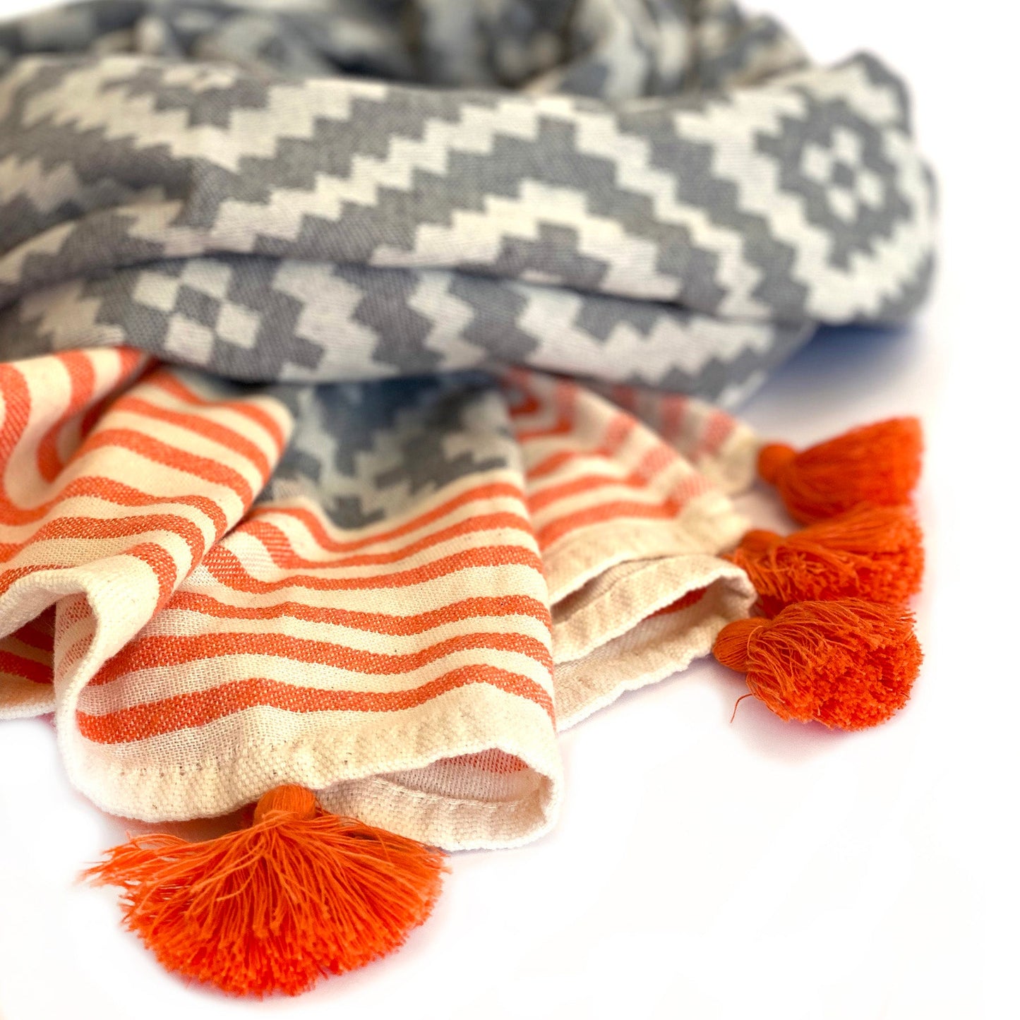 merida gray - orange turkish towel / blanket by eco hilana