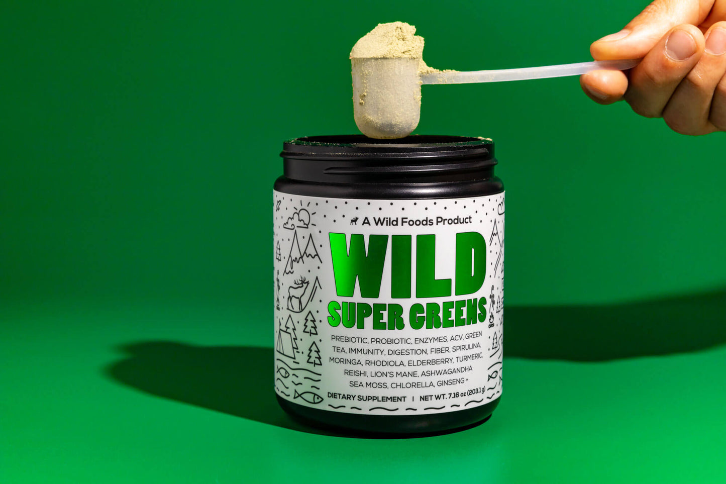 raw super greens daily juice drink with prebiotic, probiotic & digestive enzymes by wild foods