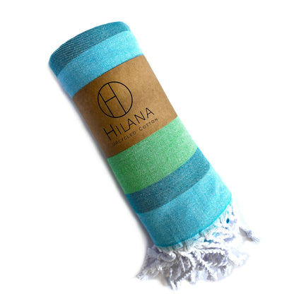 Samara Striped Sustainable Turkish Towel  Green by Eco Hilana