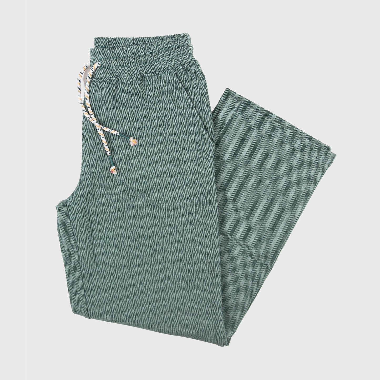 wide leg herringbone flex pants | calathea green by happy earth