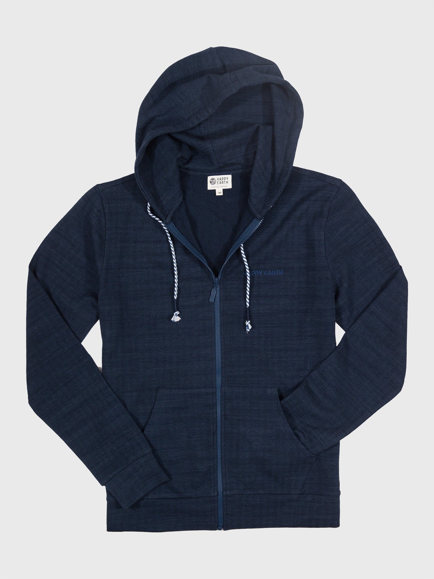 full zip herringbone flex hoodie | deep sea by happy earth