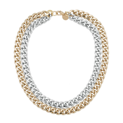 TWO-TONED DOUBLE CURB CHAIN NECKLACE by eklexic