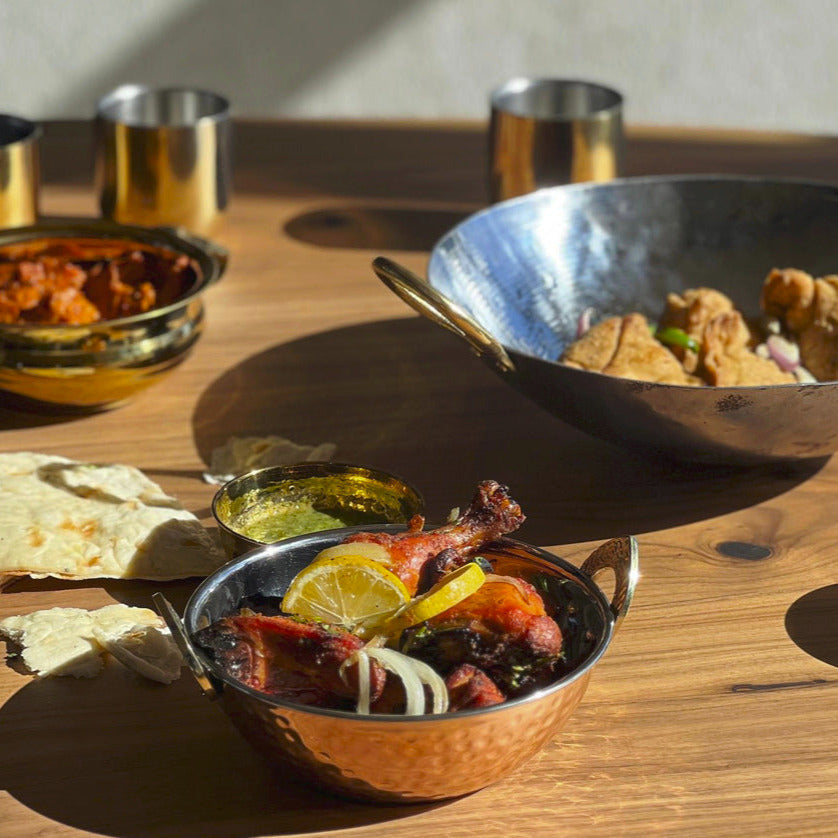 indian handi serving bowl - hammered copper double walled by verve culture