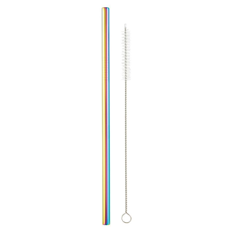 iridescent stainless steel straw and brush set in bag | eco-friendly and reusable | giftable by the bullish store