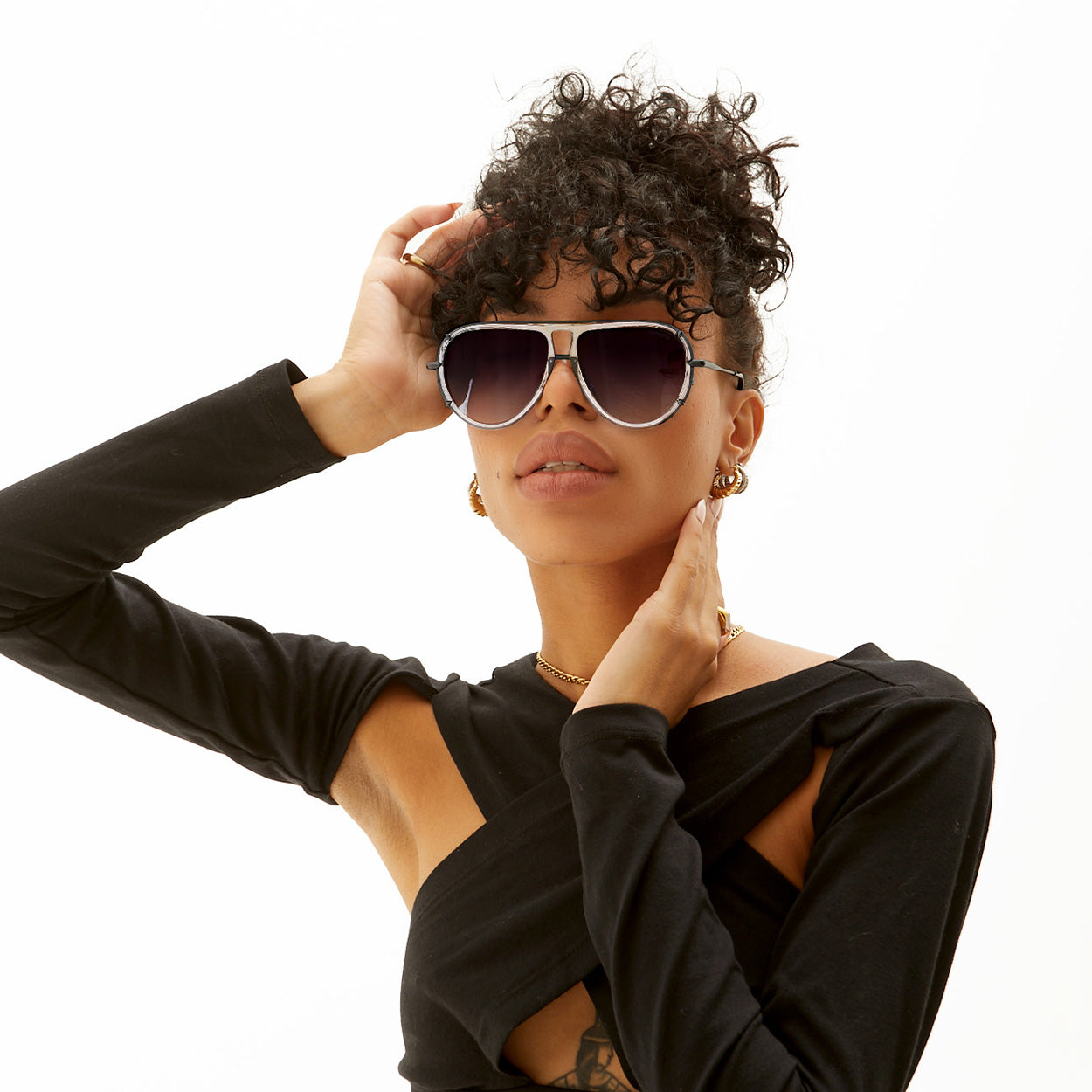 ivy luxe - clear black tangle-free round aviator sunglasses by topfoxx