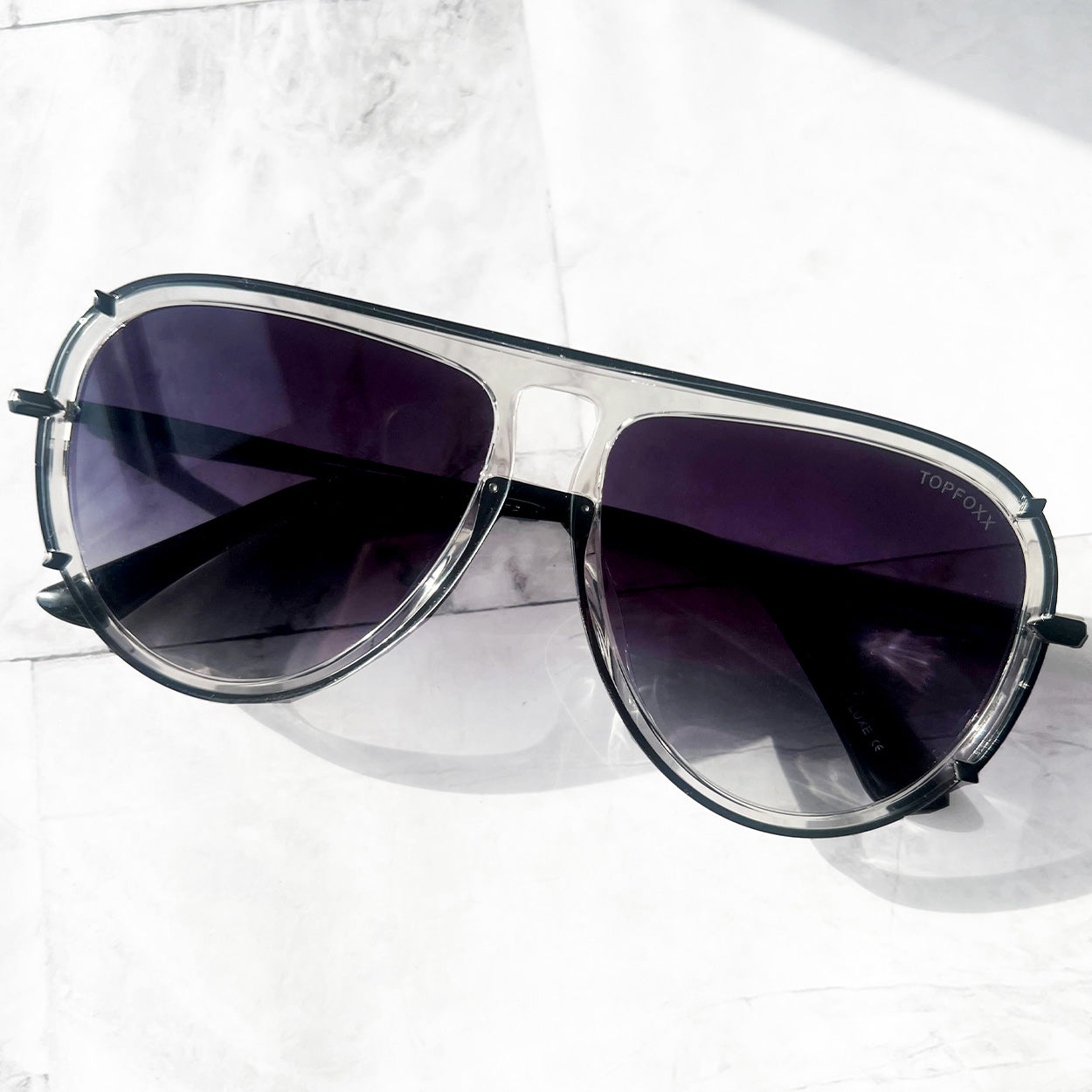 ivy luxe - clear black tangle-free round aviator sunglasses by topfoxx