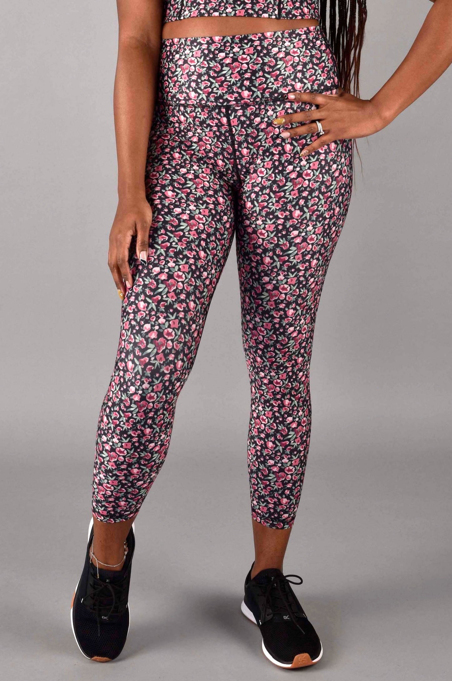 high rise lightweight 3/4 legging in red velvet floral by wear love more