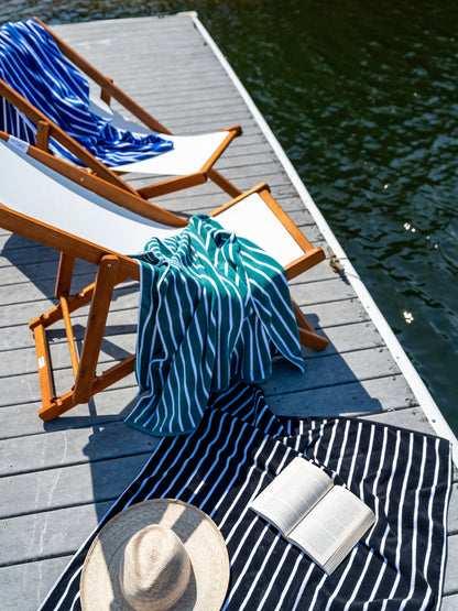 Black Pinstripe Cabana Beach Towel by Laguna Beach Textile Company