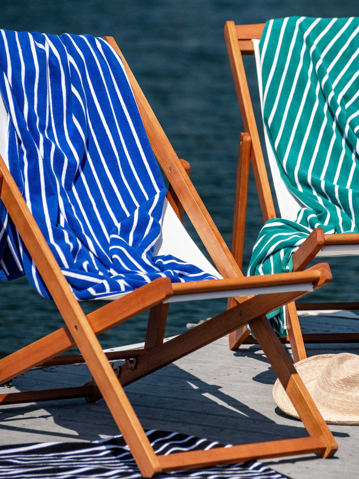 royal blue pinstripe cabana beach towel by laguna beach textile company