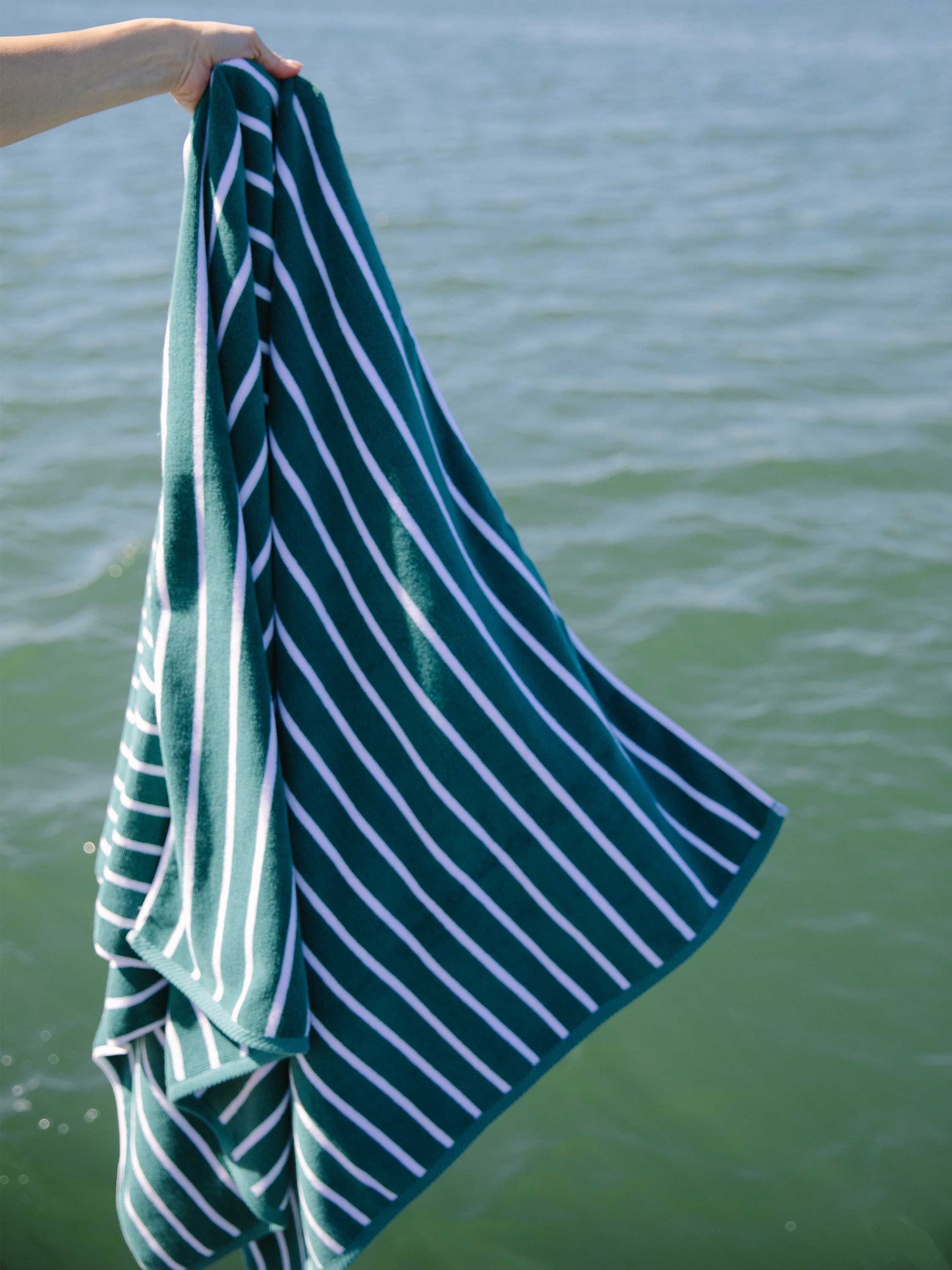 sea green pinstripe cabana beach towel by laguna beach textile company