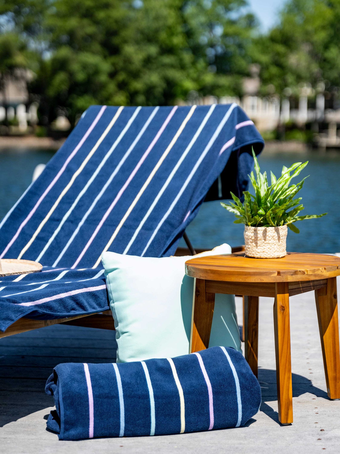 navy prism pinstripe cabana beach towel by laguna beach textile company