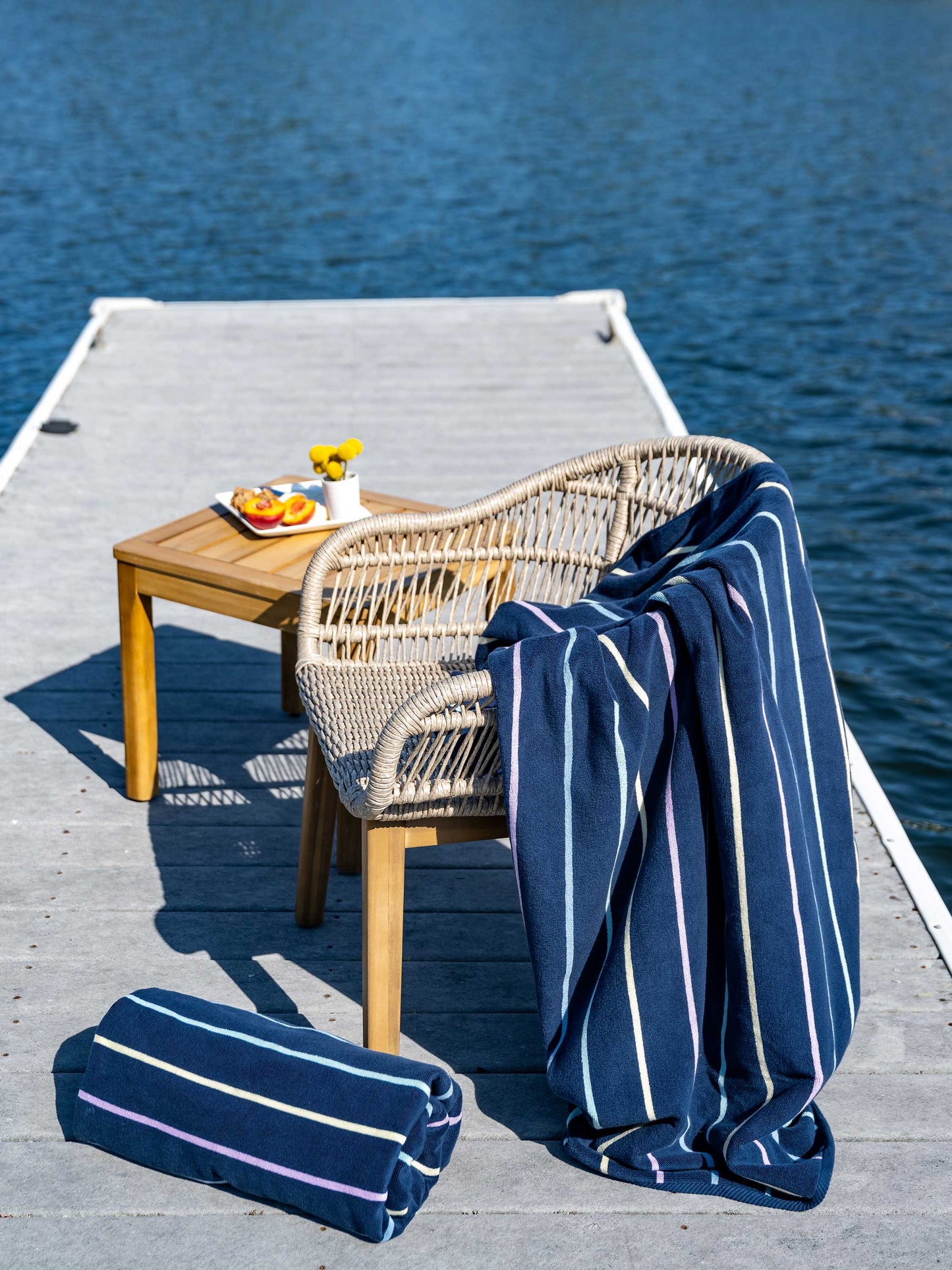 navy prism pinstripe cabana beach towel by laguna beach textile company