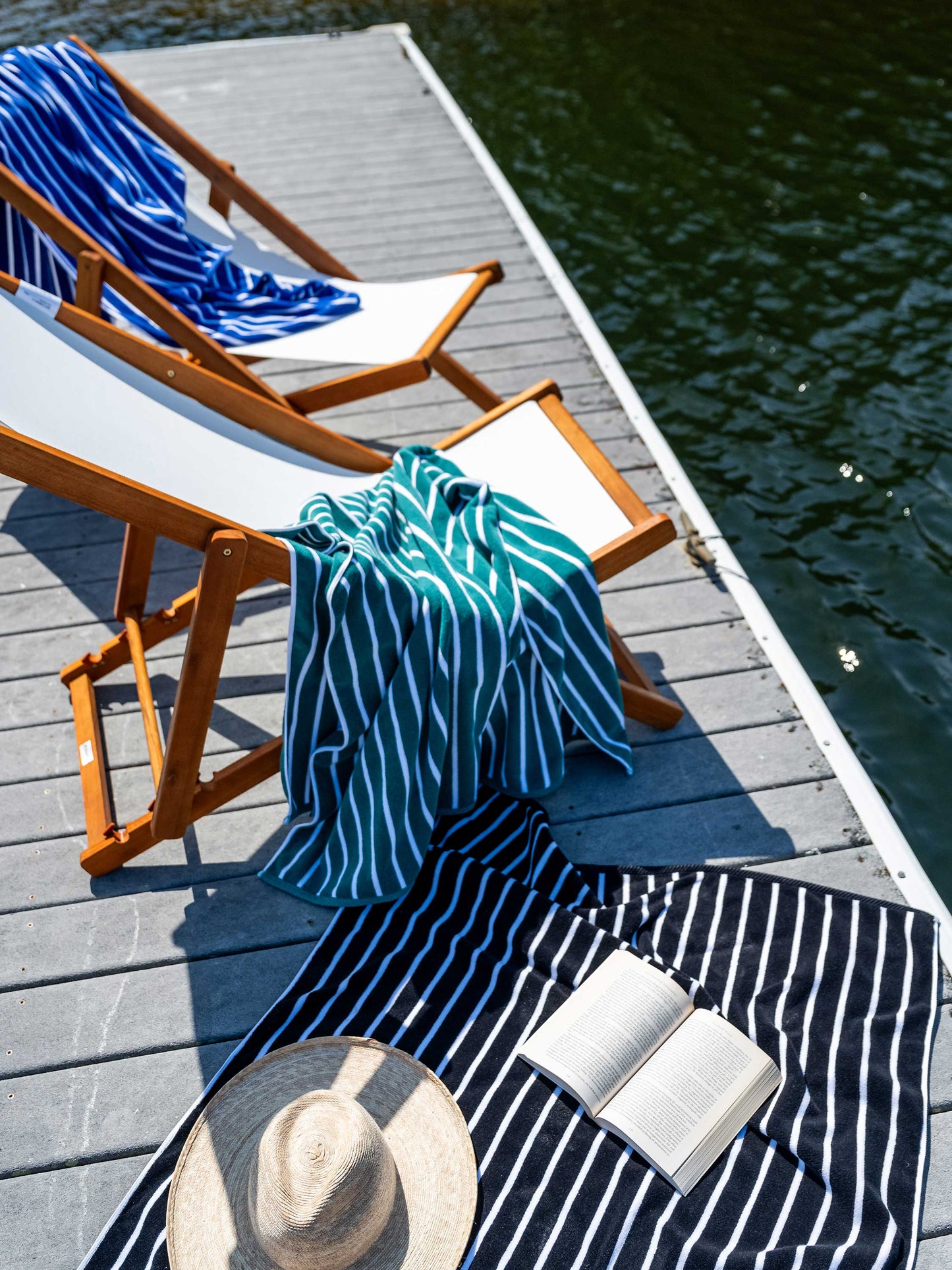 royal blue pinstripe cabana beach towel by laguna beach textile company