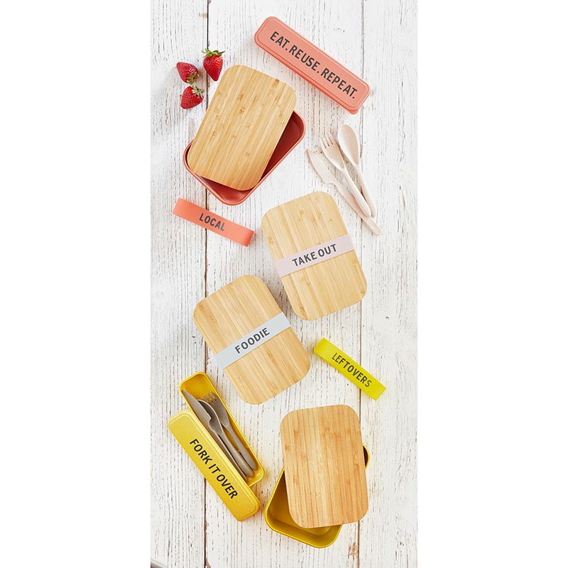 leftovers bamboo lunch box in vivid yellow | eco-friendly and sustainable | 7.5" x 5" x 2" by the bullish store