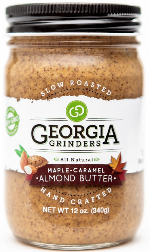 georgia grinders maple caramel almond butter and honey roasted almond butter mix pack (two 12oz jars of each) - cp-cl by georgia grinders