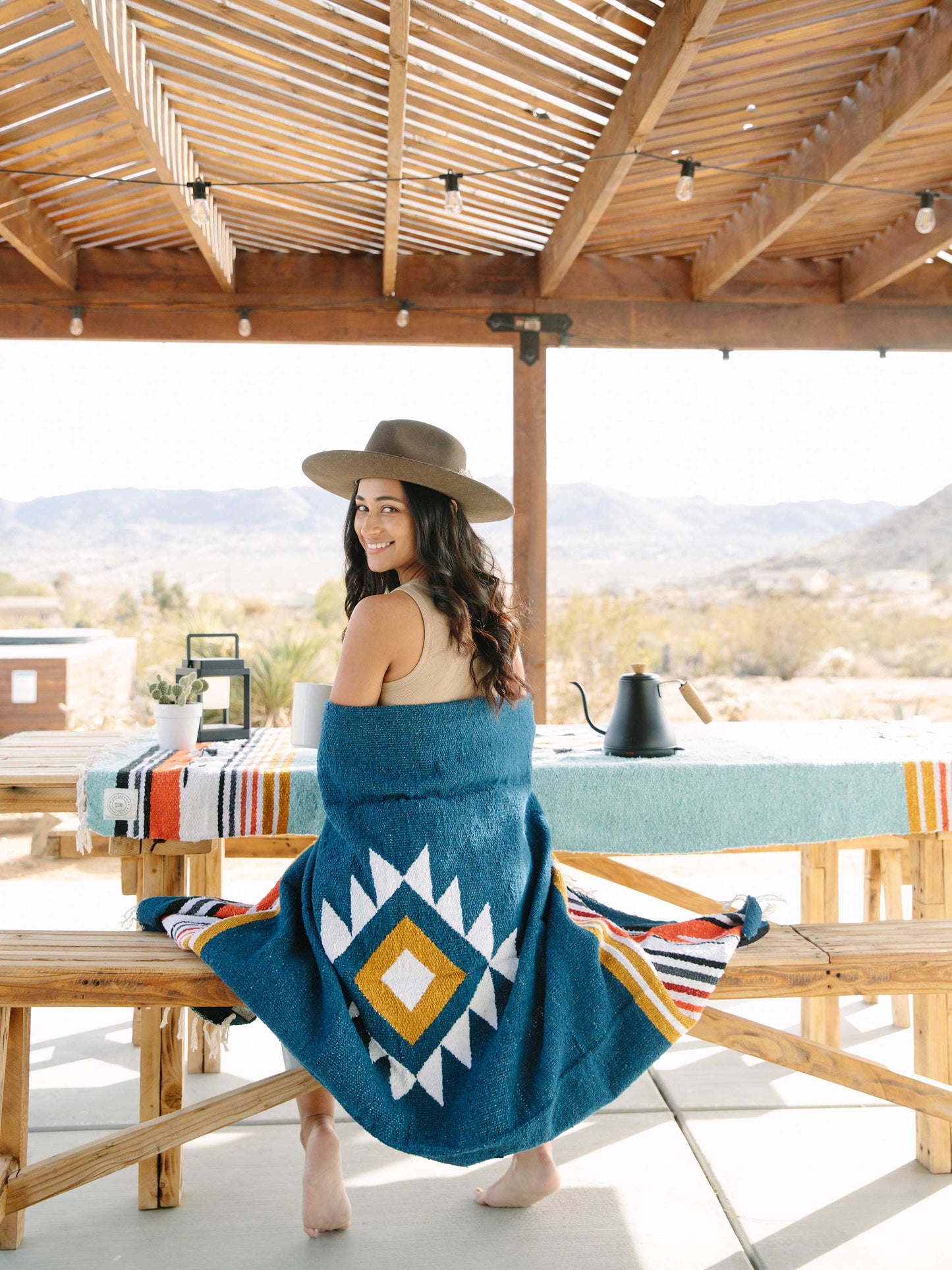 navy baja mexican blanket by laguna beach textile company